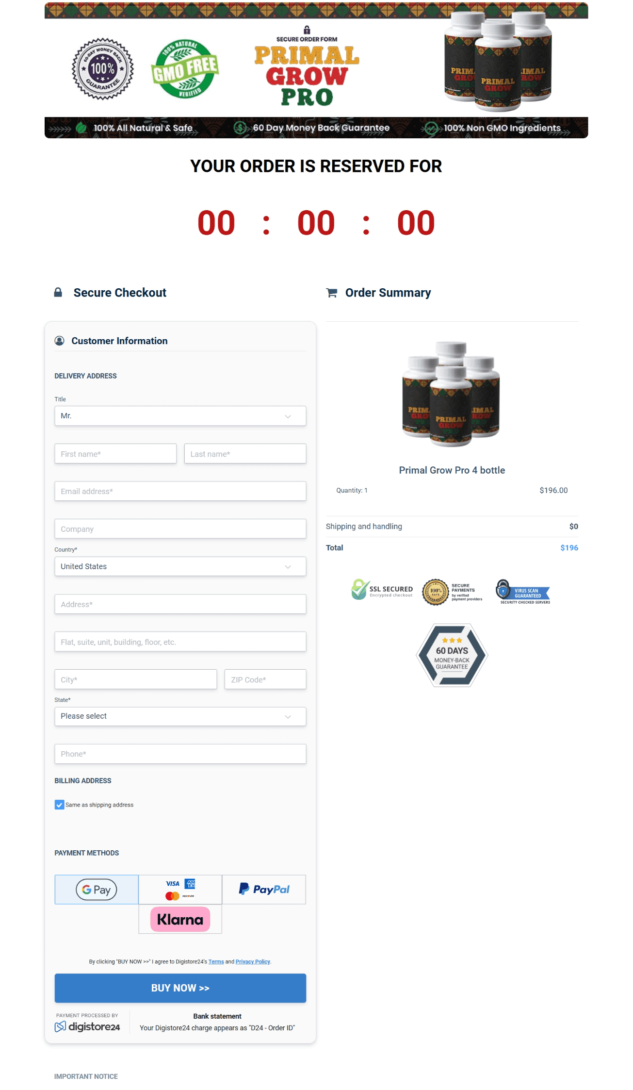 Primal Grow Pro order-page